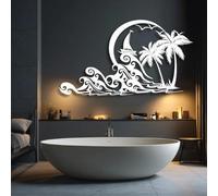 Décoration Murale 3D en métal représentant Un Arbre de Vie, Style Tropical, Palmier et Vagues océaniques, idéale pour la Chambre, la Salle de Bain ou Le Salon (Blanc, 150 x 84 cm).