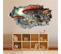 Décoration murale 3D, Forêt De Champignons Autocollants d'affiches amovibles brisé de tatouage, Décorations de décalcomanies imperméables pour la maison 53x93cm