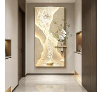 Décoration Murale 3D LED Grès Sans Cadre Triple Strate, Neuf Poissons Montagne Dorée Mur avec Étagère Vase Hydroponique Feuillage Ornement Lapin pour Entrée Salon Intérieur(E,45*90cm/17.7*35.4in)