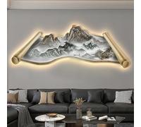 Décoration murale 3D lumineuse à suspendre - Sculptures murales de paysage créatif avec lumière LED - Peinture décorative pour salon et chambre à coucher (C, 120 cm)