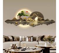 Décoration Murale 3D Lumineuse, Sculpture Murale LED Cascade De Montagne Avec Finition En Porcelaine Cristal, Sculpture Murale Orientale Traditionnelle Pour Couloir, Bureau(B,100 * 34cm)