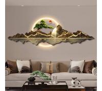 Décoration Murale 3D Lumineuse, Sculpture Murale LED Cascade De Montagne Avec Finition En Porcelaine Cristal, Sculpture Murale Orientale Traditionnelle Pour Couloir, Bureau(C,120 * 40cm)