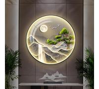 Décoration Murale 3D Lumineuse, Tableau LED Représentant Une Cascade De Montagne, Cadre En Alliage D'aluminium Brossé, Sculptures Murales Paysagères, Pour Couloir(F,80cm)