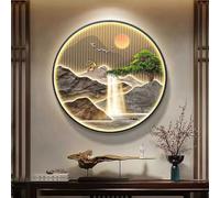Décoration Murale 3D Lumineuse, Tableau LED Représentant Une Cascade De Montagne, Cadre En Alliage D'aluminium Brossé, Sculptures Murales Paysagères, Pour Couloir(C,60cm)