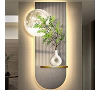Décoration Murale 3D Lune et Plante avec Lumière LED, Décoration végétale Lumineuse pour Salon, Chambre ou Couloir, 101,6 x 50,8 cm, Bois et Porcelaine Cristal, Objet décoratif pour la Maison