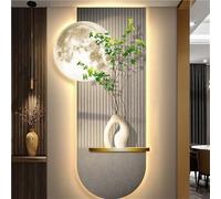 Décoration Murale 3D Lune et Plante avec Lumière LED, Décoration végétale Lumineuse pour Salon, Chambre ou Couloir, 101,6 x 50,8 cm, Bois et Porcelaine Cristal, Objet décoratif pour la Maison