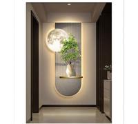 Décoration Murale 3D Lune et Plante avec Lumière LED, Décoration végétale Lumineuse pour Salon, Chambre ou Couloir, 101,6 x 50,8 cm, Bois et Porcelaine Cristal, Objet décoratif pour la Maison