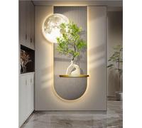 Décoration Murale 3D Lune et Plante avec Lumière LED, Décoration végétale Lumineuse pour Salon, Chambre ou Couloir, 101,6 x 50,8 cm, Bois et Porcelaine Cristal, Objet décoratif pour la Maison
