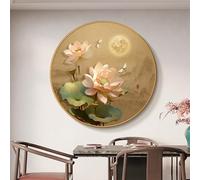 Décoration Murale 3D Motif Lotus, Sculptures Murales Suspendues Avec Finition En Porcelaine Cristalline Et Cadre En Aluminium, Tableau Mural Traditionnel Chinois(B,40cm)
