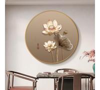 Décoration Murale 3D Motif Lotus, Sculptures Murales Suspendues Avec Finition En Porcelaine Cristalline Et Cadre En Aluminium, Tableau Mural Traditionnel Chinois(D,70cm)