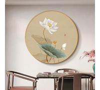 Décoration Murale 3D Motif Lotus, Sculptures Murales Suspendues Avec Finition En Porcelaine Cristalline Et Cadre En Aluminium, Tableau Mural Traditionnel Chinois(C,100cm)