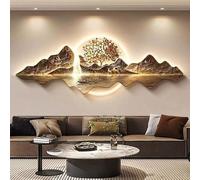 Décoration murale 3D paysage avec éclairage LED, arbre à argent, peinture murale 3D avec télécommande, fresque lumineuse avec montagne et cerf for salon(B,120 * 40CM)