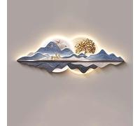 Décoration murale 3D paysage avec éclairage LED, arbre à argent, peinture murale 3D avec télécommande, fresque lumineuse avec montagne et cerf for salon(E,100 * 35CM)