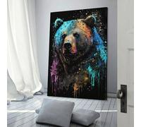 Décoration murale 3D représentant un ours en éclaboussures de peinture, idéale pour le salon, la chambre à coucher, 50 x 75 cm