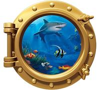 Décoration murale 3D Requin Hublot Decal Amovible Graphic Wall Sticker Decor Art Animaux Poissons 55x80cm