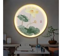 Décoration Murale 3D, Sculptures Murales Suspendues Avec Lumière LED, Peinture Murale Traditionnelle Chinoise, Lampe Décorative Ronde Pour Salon, Entrée, Bureau(B,80cm)