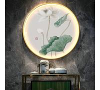 Décoration Murale 3D, Sculptures Murales Suspendues Avec Lumière LED, Peinture Murale Traditionnelle Chinoise, Lampe Décorative Ronde Pour Salon, Entrée, Bureau(D,50cm)