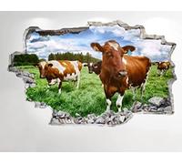 Décoration murale 3D Sticker Mural Vache Look 3D - Chambre Salon Nature Ferme Cour Sticker Mural Z62 50x75cm