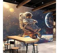Décoration Murale 400x280cm Astronaute papier peint fleuri vintage Univers Galaxie Toile murale artistique 3D sans couture visible, pour décorer un salon contemporain