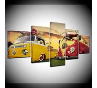 Decoration Murale 5 Parties Imprimé sur Toile Intissee Peinture De Camion De Voiture De Bus Rétro Classique Image XXL Motif Moderne Dcoration 150×80Cm avec Cadre