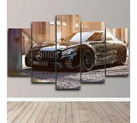 Decoration Murale 5 Parties Imprimé sur Toile Intissee Voiture De Sport Classique Noire Image XXL Motif Moderne Dcoration avec Cadre