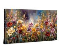 Décoration murale à Fleurs Colorées Impression sur Toile Abstraite pour Salon Cuisine, Tableau de Fleurs Sauvages Vintage, Art Mural de Fleur de Ferme Décoration de Chambre à Coucher 50,8 x 101,6 cm