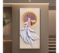 Décoration murale à LED 3D - Sculpture murale moderne en grès à suspendre avec rétroéclairage chaud, sculpté à la main en relief de poisson koï texturé pour salon, chambre à coucher, couloir