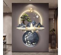 Décoration murale à LED - Décoration murale 3D - En relief - Feng Shui - Lampe décorative à suspendre pour salon, entrée, couloir (gris, 50 x 70 cm)
