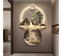 Décoration murale à LED - Décoration murale 3D - En relief - Feng Shui - Peinture LED pour salon, entrée, couloir - Kaki - 70 x 100 cm