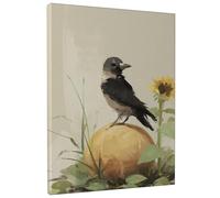 Décoration murale abstraite d'oiseau de printemps, pinson noir et gris sur sphère jaune avec tournesol, décoration d'intérieur pour salon, chambre à coucher, cuisine, esthétique naturelle, 40,6 x 50,8