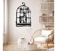 Décoration murale abstraite en métal représentant un chat et une cage à oiseaux, chat abstrait, décoration murale animale en métal pour salon, chambre, cuisine (noir 35"H x 23"L / 90 x 58 cm