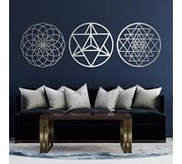 Décoration Murale Abstraite Minimaliste de Luxe en métal, Ensemble de 3 éléments de géométrie sacrée - Sri Yantra, Merkaba, Torus, Mandala - Méditation spirituelle à Domicile, Cadeau de Pendaison de