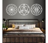 Décoration Murale Abstraite Minimaliste de Luxe en métal, Ensemble de 3 éléments géométriques sacrés : Sri Yantra, Merkaba, Torus, Mandala - Décoration spirituelle pour Le Salon, Cadeau de Pendaison