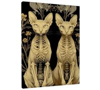 Décoration murale abstraite squelette de chat - Imprimé floral doré - Décoration d'intérieur pour salon, chambre à coucher, bureau, Halloween - 30,5 x 40,6 cm