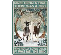 Décoration murale amusante en métal avec motif de chèvres et amateurs de chèvres, décoration de ferme - Once Upon A Time There Was A Girl - Poster rétro en métal pour bar, maison, salle de bain,