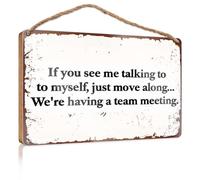 Décoration murale amusante pour cuisine avec inscription « If You See Me Talking To Myself, Just Move Along We'Re Having A Team Meeting », panneau en bois pour salle de bain, décoration de jardin (23