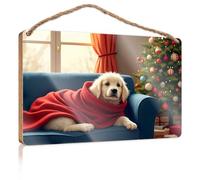 Décoration murale amusante pour salle de bain, chiot de Noël enveloppé dans la chaleur, panneau de bar en bois pour homme, grotte, décoration de bureau (20 x 30 cm)
