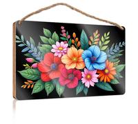 Décoration murale amusante pour salle de bain - Motif bouquet floral coloré - Panneau en bois pour bar, grotte - Décoration de bureau (23 x 35 cm)