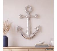 FineBuy Décoration murale ancre en aluminium 62x40 cm - Décoration murale maritime en argent - Ancre décorative en métal pour salon couloir salle de bain - Ancre murale nautique de style maritime - Ob
