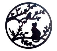 Décoration murale Applique Ronde en Métal de 60cm Chat Oiseau dans l'arbre