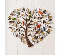 Décoration Murale Arbre De Vie En Métal, Branches Artisanales Sculptures De Fleurs D'oiseaux, Oeuvre D'art À Suspendre Arbre De Vie En Forme De Cœur Décoratif, Art Mural En Métal En Forme De Cœur, 45x