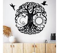 Décoration murale arbre de vie en métal noir avec 2 silhouettes d'oiseau, décoration murale d'arbre de vie pour décoration nordique, salon, extérieur et intérieur - 45,7 cm
