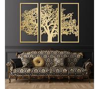 Décoration Murale Arbre de Vie en métal Noir, Sculpture Murale Arbre de Vie en métal à 3 Panneaux, œuvre d'art Moderne pour Salon, Chambre, Couloir et entrée.