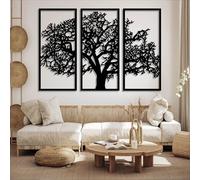 Décoration Murale Arbre de Vie en métal Noir, Sculpture Murale Arbre de Vie en métal à 3 Panneaux, œuvre d'art Moderne pour Salon, Chambre, Couloir et entrée.