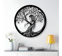 Décoration Murale Arbre de Vie en métal Noir, Sculpture Murale représentant Une Femme, idéale pour Le Salon, la Chambre, Le Couloir et Les escaliers. Inspiration Nature pour la décoration