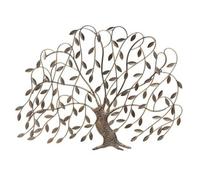 Décoration Murale Arbre en Métal couleur Bronze ton Pierre Design Feuilles Cascades Sculpture Murale Intérieure 90x68cm