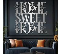Décoration Murale argentée « Home Sweet Home », Sculpture Moderne en métal pour Porte d'entrée et cheminée, idéale pour Le Salon, la Chambre, Le Couloir et Les escaliers. Inspiration Natur