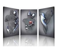 Décoration murale art mural sur toile de salon de couple romantique encadré, effet de sculpture en métal 3D Love Heart 30x40cm