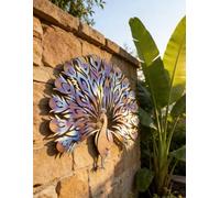 Décoration Murale Artisanale en Métal Représentant Un Paon, Acier Inoxydable Traité Thermiquement Et Coloré avec Un Effet Flamme Unique, Sculpture Rustique 28inch/70cm