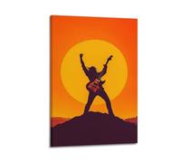 Décoration murale artistique moderne à suspendre avec silhouette de guitariste rock au coucher du soleil 60 x 90 cm